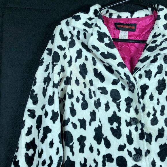 Vintage Misdemeanor Coat Black White Cow Print Boutique Animal Silk Lined S - Picture 3 of 13